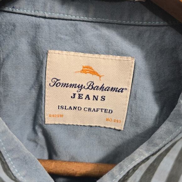 Tommy Bahama Shirt Mens XL Blue Short Sleece Button Up Striped Tencel - Picture 3 of 11